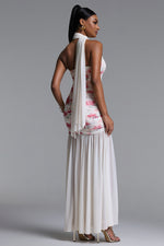 Load image into Gallery viewer, Margarete Romantic Contour Halter Ruched Floral Print Mesh Maxi Dress