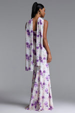 Load image into Gallery viewer, Olivia Romantic Contour Strapless Scarf Ruched Floral Print Mesh Maxi Dress