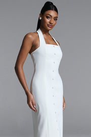 Fredrika Elegant Tailored Halter Buttoned Woven Maxi Dress	