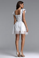 Load image into Gallery viewer, Henrietta Resort Flowy Short Sleeve Bow Ruched Woven Mini Dress	