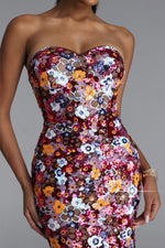 Load image into Gallery viewer, Livia Chic Contour Strapless Sequin Floral Maxi Dress	