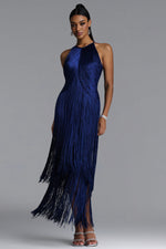 Lade Bild in die Galerieansicht, Sahara Chic Contour Halter Fringe Bandage Maxi Dress