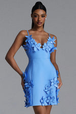 Load image into Gallery viewer, Valentina Elegant Contour V Neck Floral Bandage Mini Dress	