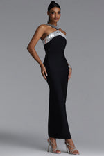 Load image into Gallery viewer, Riza Chic Contour Halter Rhinestone Bandage Maxi Dress