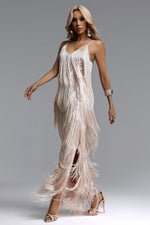 Load image into Gallery viewer, Alex Classic Contour V Neck Layered Fringe Bandage Maxi Dress