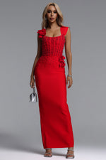 Load image into Gallery viewer, Oria Glamorous Contour Square Neck Pearl Floral Bandage Maxi Dres
