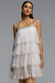 Umeko Elegant Flowy Tiered Ruffle Sequin Mini Dress