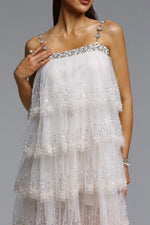 Load image into Gallery viewer, Umeko Elegant Flowy Tiered Ruffle Sequin Mini Dress