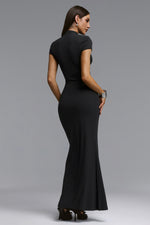 Load image into Gallery viewer, Saturn Chic Contour Short Sleeve Zipper Front Cut Out Knit Maxi Dress