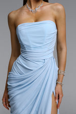 Load image into Gallery viewer, Tazeda Elegant Contour Strapless Ruched Mesh Maxi Dress