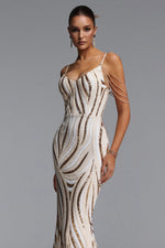 Load image into Gallery viewer, Gemma Chic Contour V Neck Sequin Stripe Maxi Dress