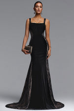 Load image into Gallery viewer, Kavaca Elegant Contour Square Neck Lace Velvet Maxi Dress	