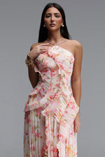 Load image into Gallery viewer, Elleri Resort Flowy Sleeveless Pleated Ruffle Floral Print Woven Maxi Dress