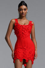 Load image into Gallery viewer, Jacova Chic Contour Wide Strap Floral Tassel Bodycon Bandage Mini Dress