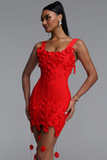 Load image into Gallery viewer, Jacova Chic Contour Wide Strap Floral Tassel Bodycon Bandage Mini Dress