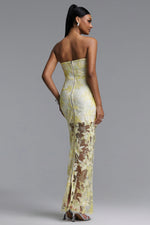 Load image into Gallery viewer, Livana Elegant Youthful Strapless Floral Embroidery Sheer Mermaid Maxi Dress	