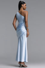 Load image into Gallery viewer, Ogani Elegant Contour One Shoulder Pleated Satin Maxi Dress