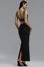 Load image into Gallery viewer, Steffi Luxurious Contour Wide Strap Gradient Square Rhinestone Bandage Maxi Dress	