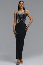 Load image into Gallery viewer, Steffi Luxurious Contour Wide Strap Gradient Square Rhinestone Bandage Maxi Dress	