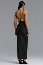 Lade Bild in die Galerieansicht, Riza Chic Contour Halter Rhinestone Bandage Gold Maxi Dress