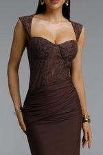 Load image into Gallery viewer, Tabitha Elegant Contour Ruched Lace Maxi Dress	
