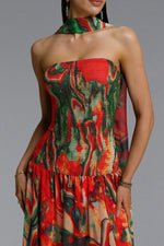 Load image into Gallery viewer, Roxany Vintage Contour Halter Strapless Scarf Fluid Oil Paint Maxi Dress	