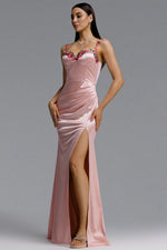 Load image into Gallery viewer, Wynn Romantic Contour Pleated Floral Satin Maxi Dress	