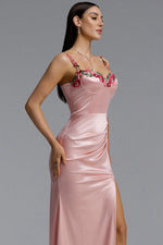 Load image into Gallery viewer, Wynn Romantic Contour Pleated Floral Satin Maxi Dress	