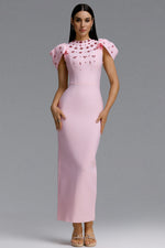 Load image into Gallery viewer, Lisiya Elegant Contour High Neck Bow Puff Sleeve Bandage Maxi Dress	