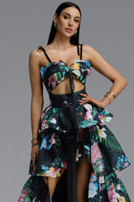 Load image into Gallery viewer, Pale Chic Flowy Halter Cut Out Floral Print Ruffle Green Maxi Dress	