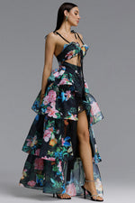 Load image into Gallery viewer, Pale Chic Flowy Halter Cut Out Floral Print Ruffle Green Maxi Dress	