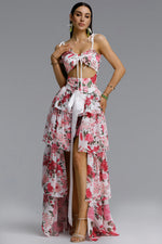 Load image into Gallery viewer, Pale Chic Flowy Halter Cut Out Floral Print Ruffle Pink Maxi Dress	
