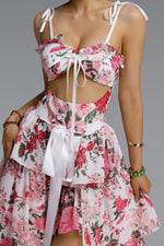 Load image into Gallery viewer, Pale Chic Flowy Halter Cut Out Floral Print Ruffle Pink Maxi Dress	