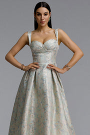 Dotty Elegant Contour Spaghetti Strap Sweetheart Jacquard Midi Dress	