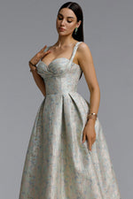 Load image into Gallery viewer, Dotty Elegant Contour Spaghetti Strap Sweetheart Jacquard Midi Dress	