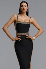 Load image into Gallery viewer, Lestie Minimalist Contour Straight Neck Gold Woven Bandage Midi Dress