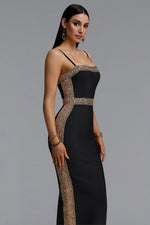 Load image into Gallery viewer, Lestie Minimalist Contour Straight Neck Gold Woven Bandage Midi Dress