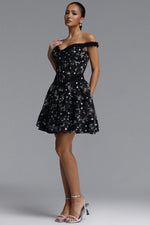 Load image into Gallery viewer, Tafari Romantic Tailored Off Shoulder Floral Woven Mini Dress	