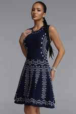 Load image into Gallery viewer, Sinai Elegant Cinched Round Neck Sleeveless Jacquard Knit Mini Dress