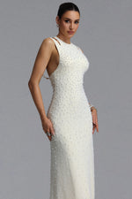 Load image into Gallery viewer, Dilara Elegant Slim Sleeveless Cutout Shoulder All Over Pearl Mesh Mermaid Maxi Evening Dress