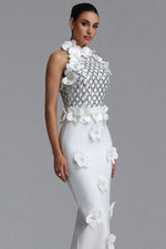Load image into Gallery viewer, Jacqueline Gorgeous Slim Pearl Floral Bandage Beige Black Maxi Evening Dress