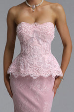 Load image into Gallery viewer, Maci Elegant Waist-Cinching Strapless Ruffle Hem Lace Beaded Embroidery Bodycon Mermaid Maxi Evening Dress