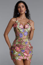 Load image into Gallery viewer, Magdalena Romantic Multicolor Floral Spaghetti Strap Floral Mini Dress
