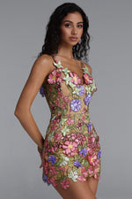 Load image into Gallery viewer, Magdalena Romantic Multicolor Floral Spaghetti Strap Floral Mini Dress