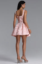 Load image into Gallery viewer, Deborah Classic Tailored Square Neck Floral Jacquard Woven Mini Dress