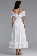 Charger l'image dans la visionneuse de la Galerie, Suku Elegant Flowy Off Shoulder Ruched White Maxi Dress