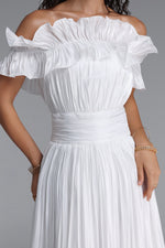 Charger l'image dans la visionneuse de la Galerie, Suku Elegant Flowy Off Shoulder Ruched White Maxi Dress