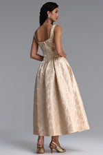 Load image into Gallery viewer, Rahel Classic Tailored Square Neck Floral Jacquard Woven Maxi Dress