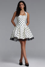 Load image into Gallery viewer, Rizza Classic Tailored Square Neck Lace Trimmed Polka DotWoven Mini Dress