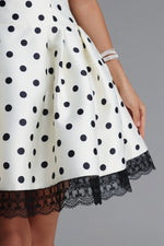 Load image into Gallery viewer, Rizza Classic Tailored Square Neck Lace Trimmed Polka DotWoven Mini Dress